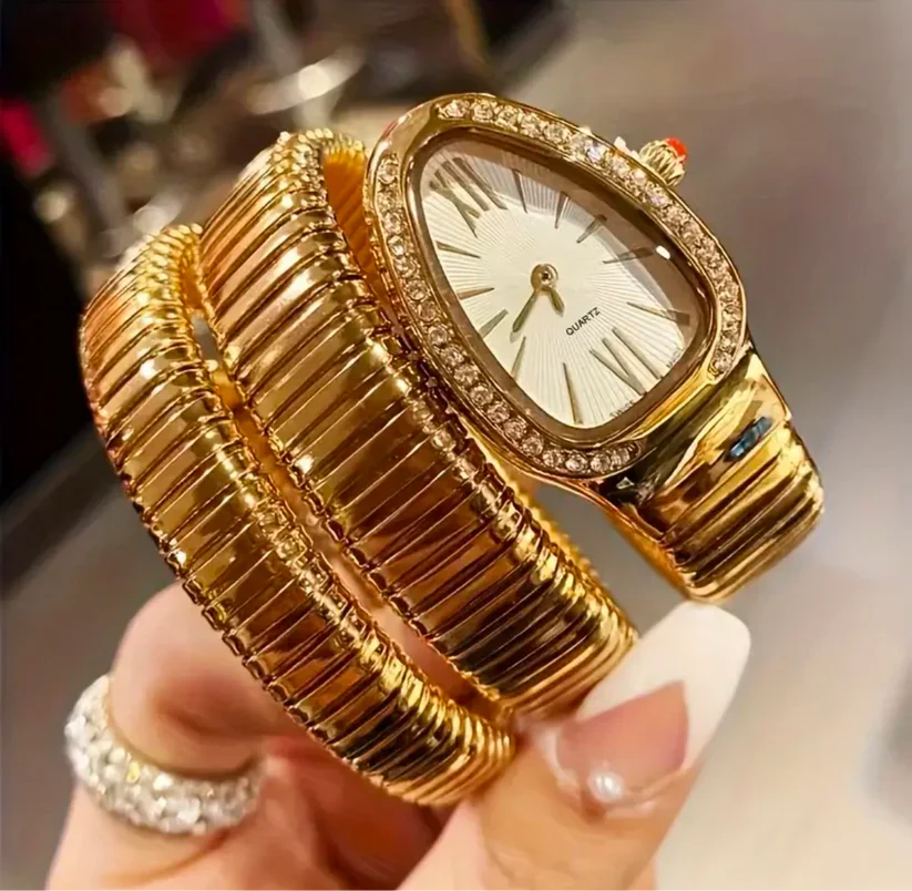 Luxury Women’s Snake Watch with Crystal Bezel