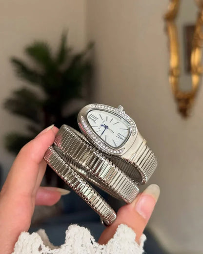 Luxury Women’s Snake Watch with Crystal Bezel