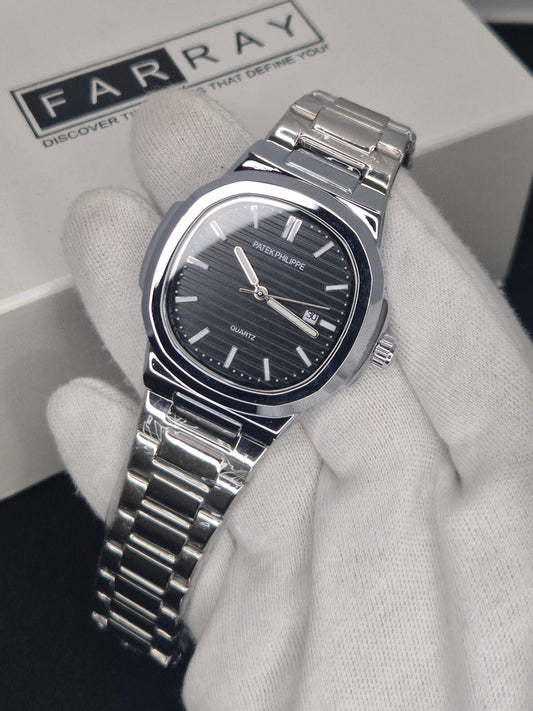 Luxury Stainless Steel Watch with Textured Dial