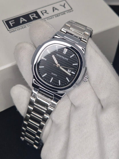 Luxury Stainless Steel Watch with Textured Dial